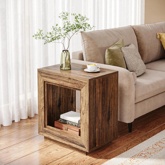 Compact and Rustic Wood End Table