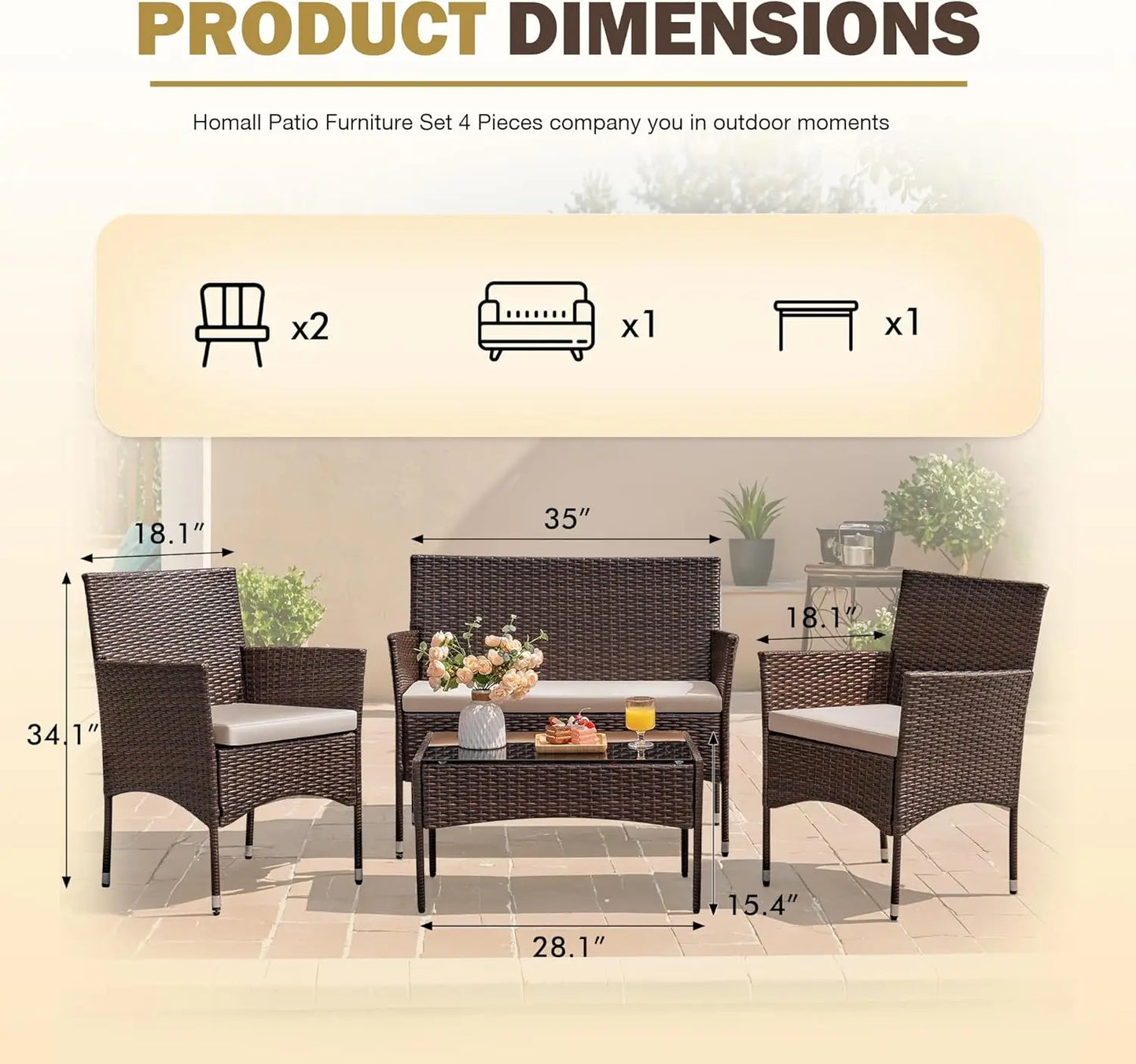 4 Pieces Patio Furniture Sets
