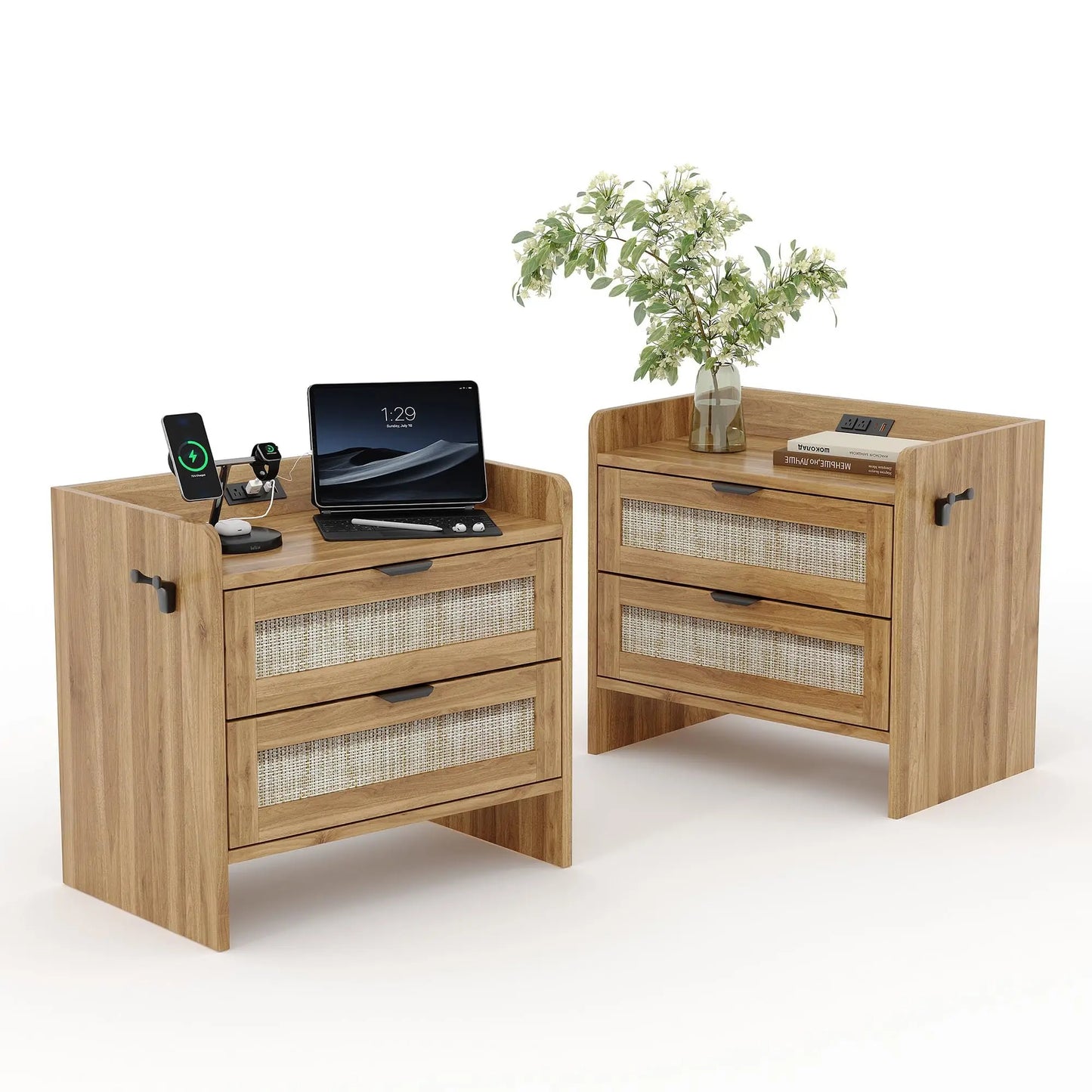 Set Of 2 Modern Rattan Nightstand