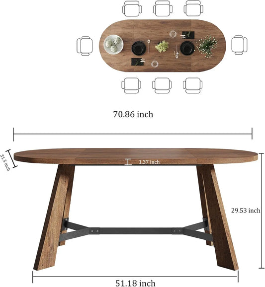 70.86" Oval Dining Table for 6-8 Persons