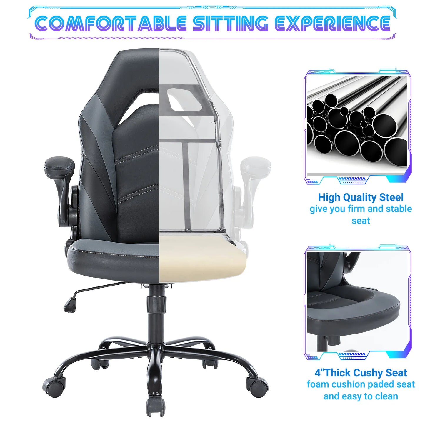 Leather Desk Chair with Flip-up Armrests