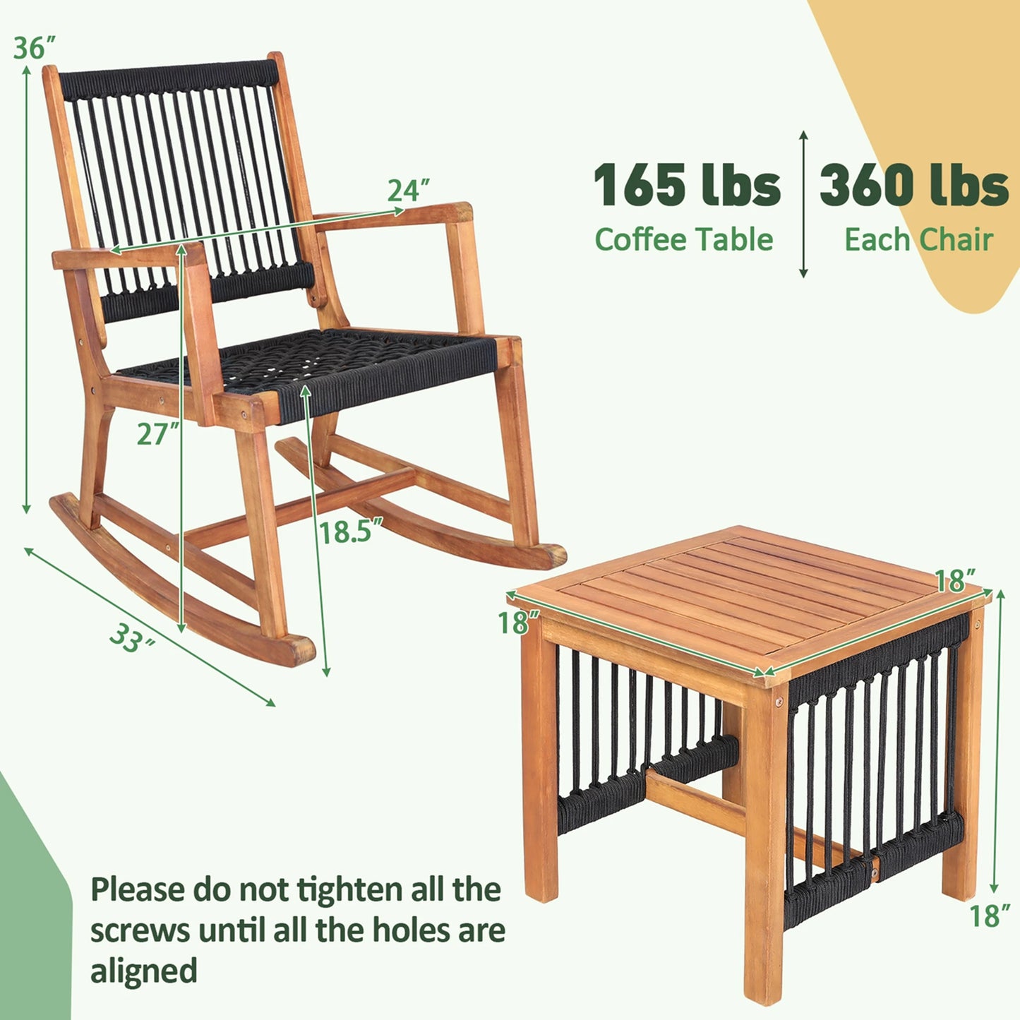 3pcs Patio Acacia Wood Bistro Set