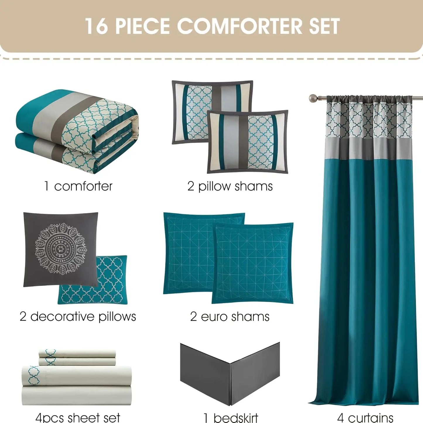 16 Piece King, Jacquard Bedding Set