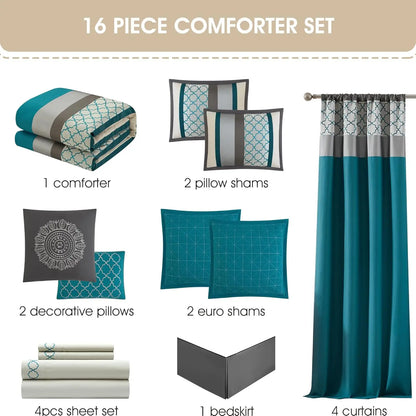 16 Piece King, Jacquard Bedding Set