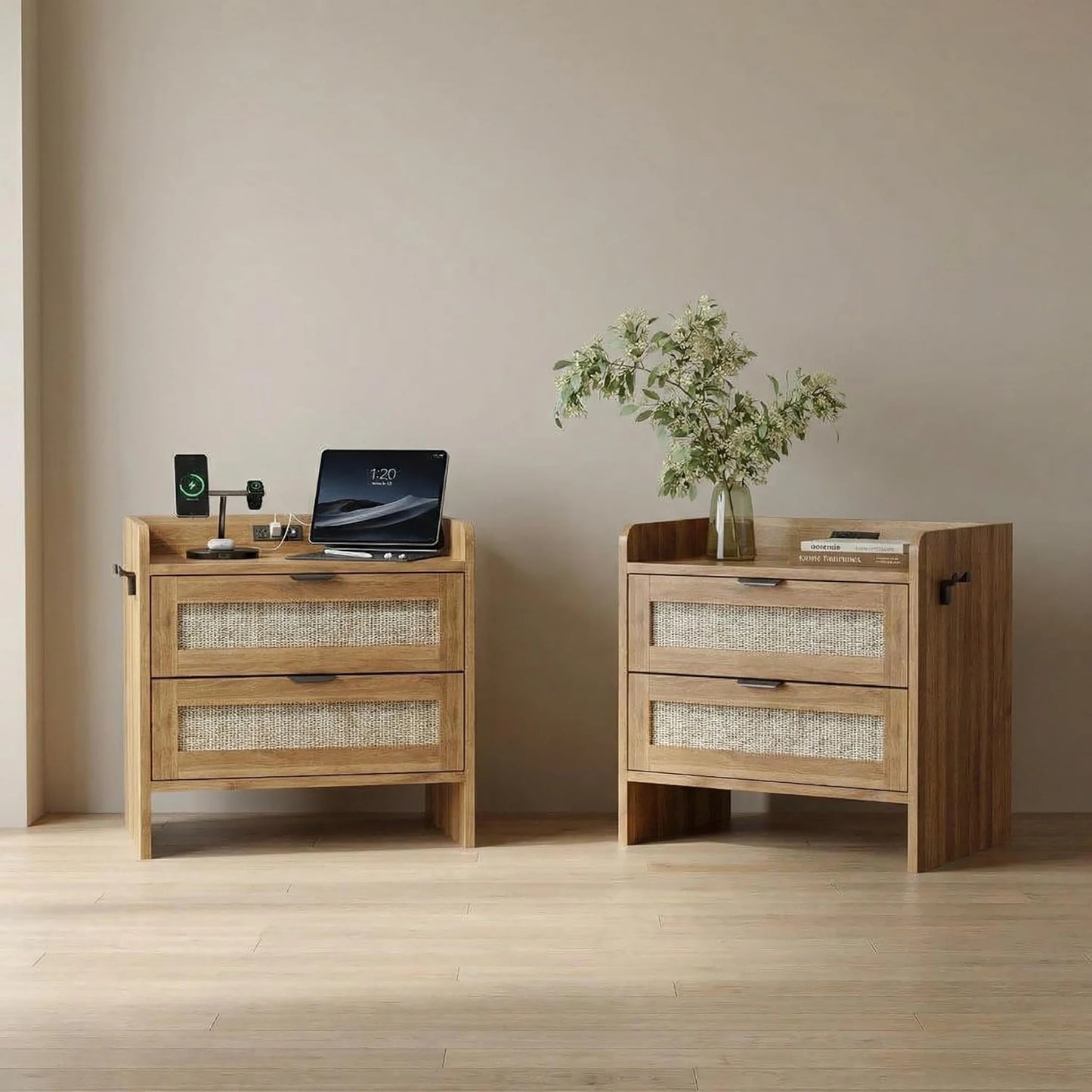 Set Of 2 Modern Rattan Nightstand
