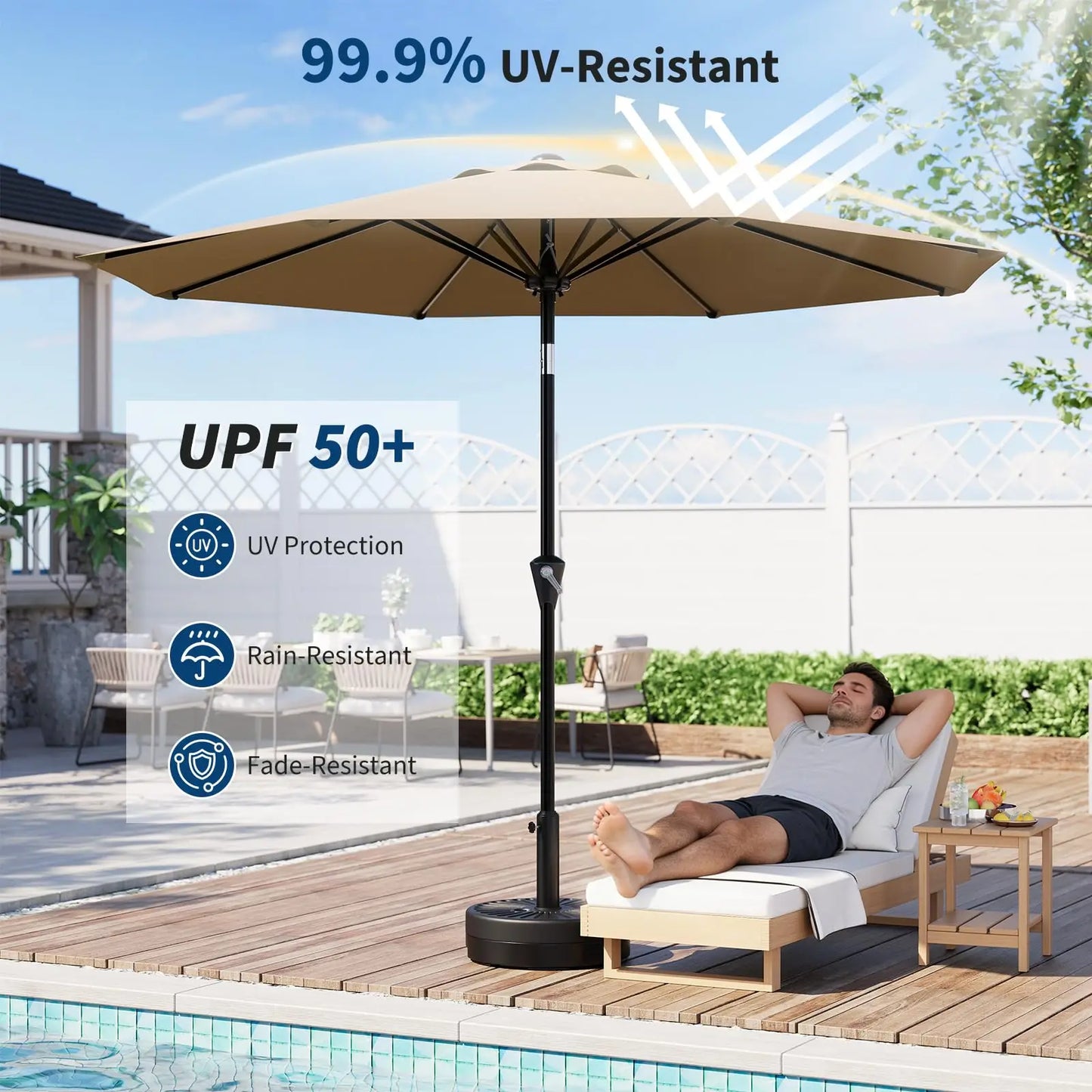 9FT Patio Umbrella With Crank & Tilt