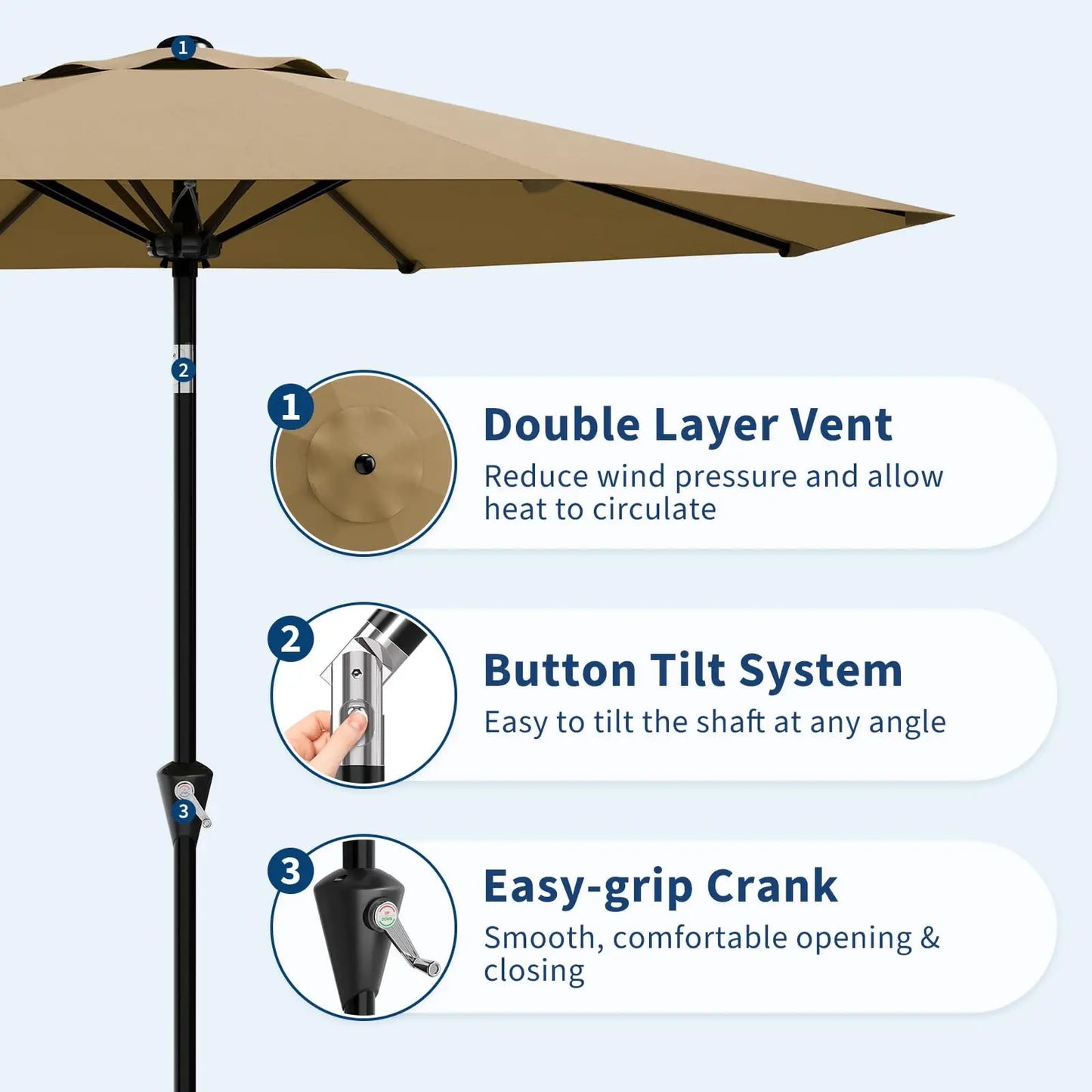 9FT Patio Umbrella With Crank & Tilt