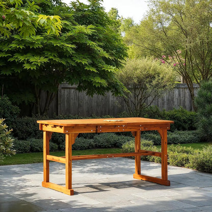 Modern Solid Acacia Wood Slatted Patio Dining Table