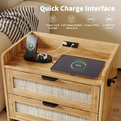 Set Of 2 Modern Rattan Nightstand