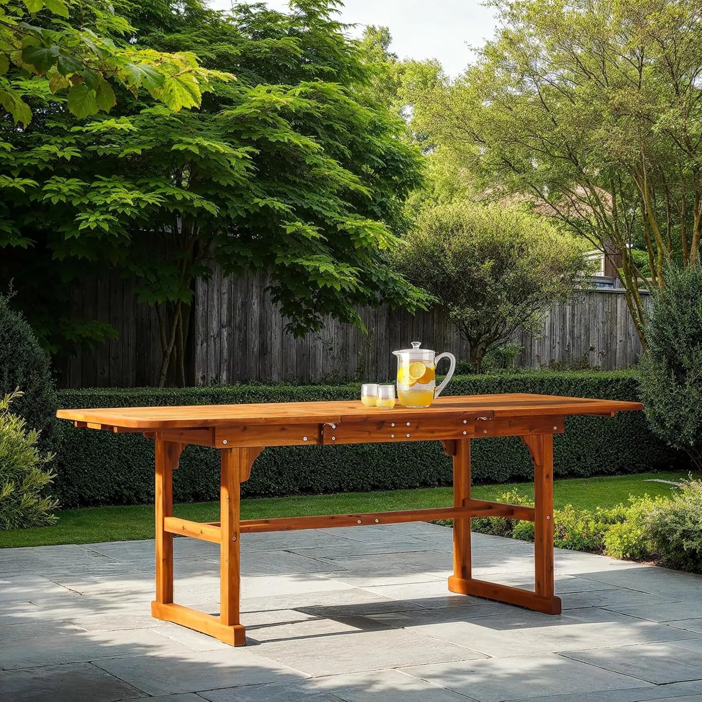 Modern Solid Acacia Wood Slatted Patio Dining Table