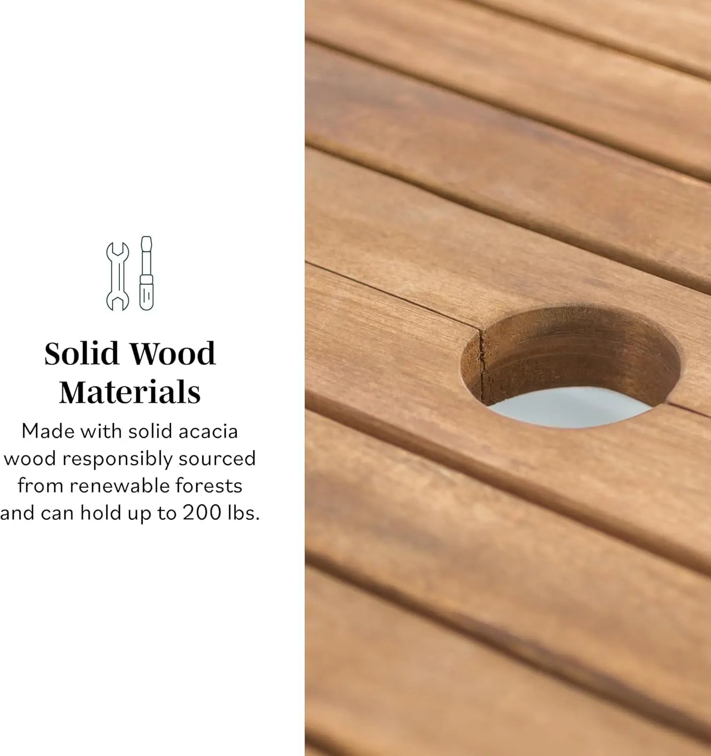 Modern Solid Acacia Wood Slatted Patio Dining Table