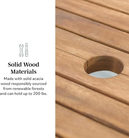 Modern Solid Acacia Wood Slatted Patio Dining Table