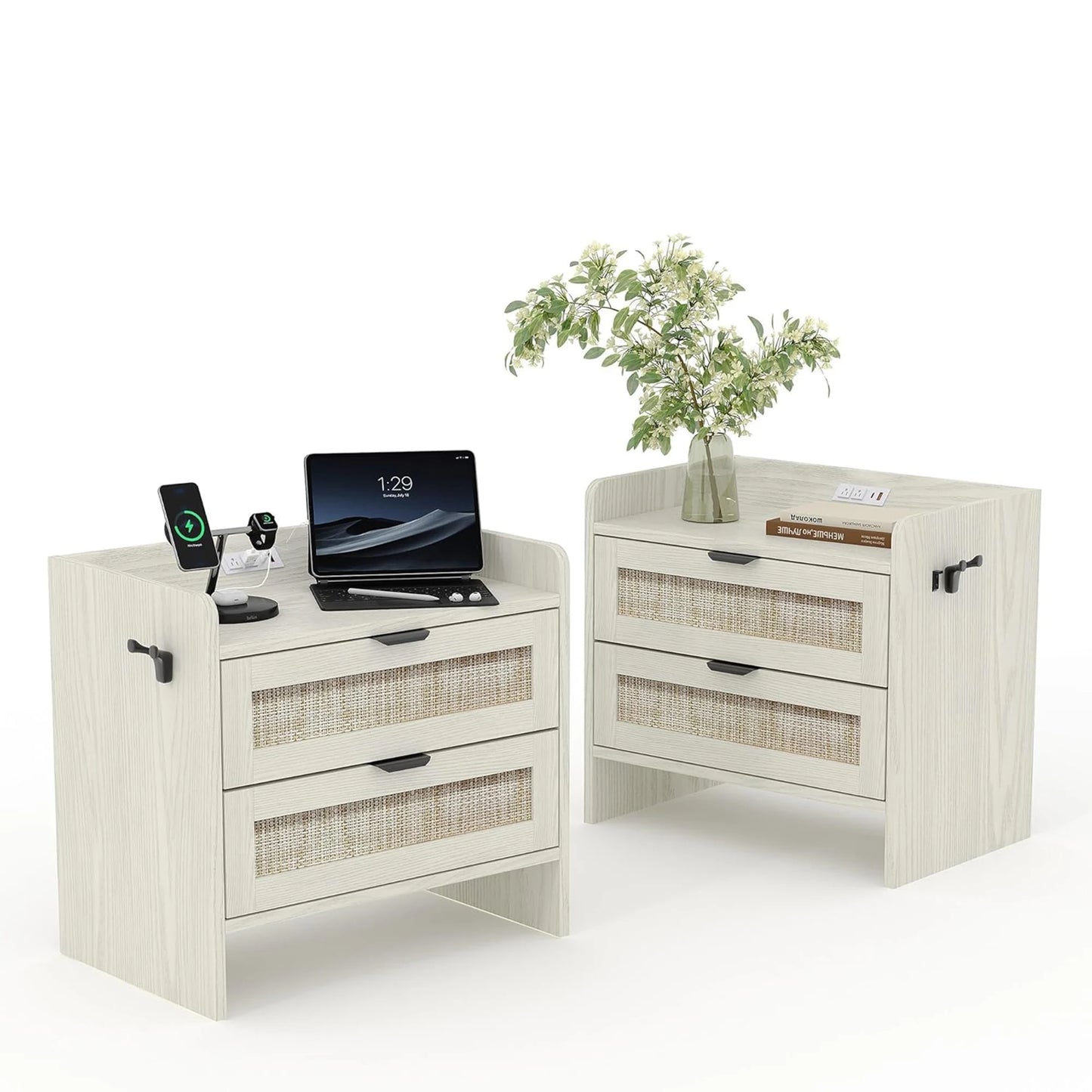 Set Of 2 Modern Rattan Nightstand