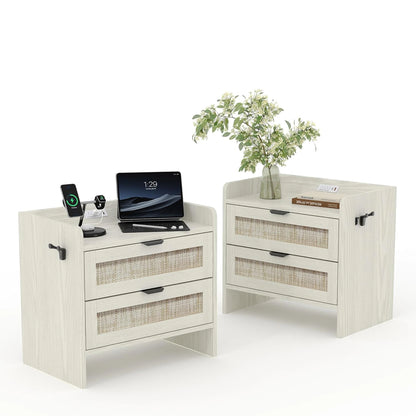 Set Of 2 Modern Rattan Nightstand