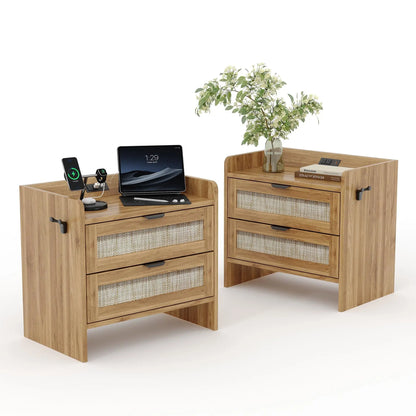Set Of 2 Modern Rattan Nightstand