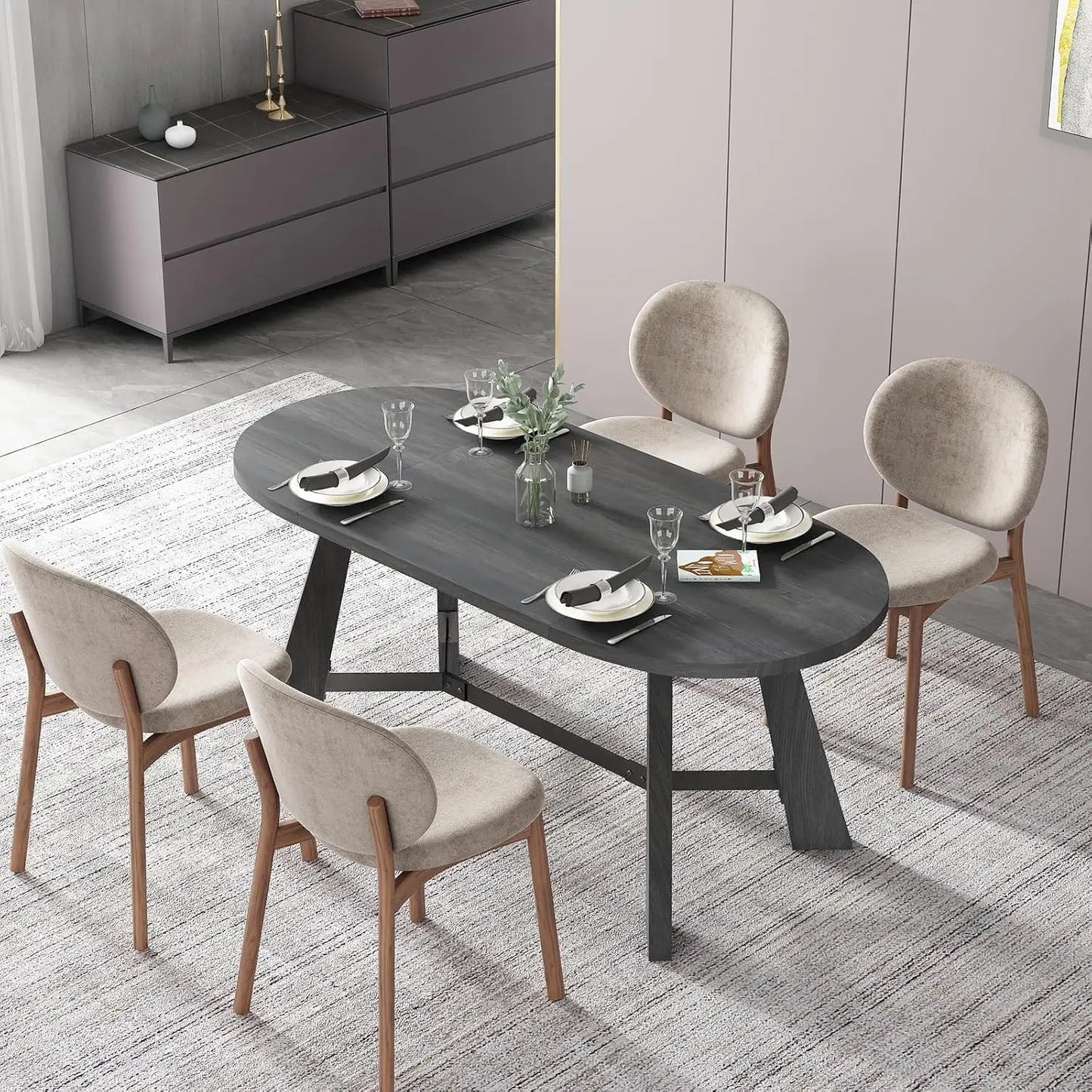 70.86" Oval Dining Table for 6-8 Persons