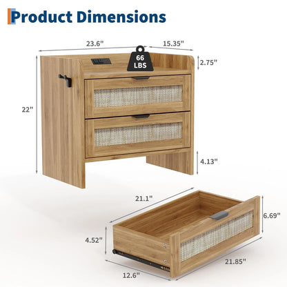 Set Of 2 Modern Rattan Nightstand