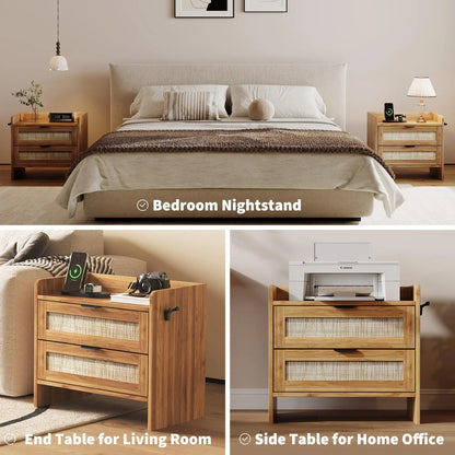 Set Of 2 Modern Rattan Nightstand