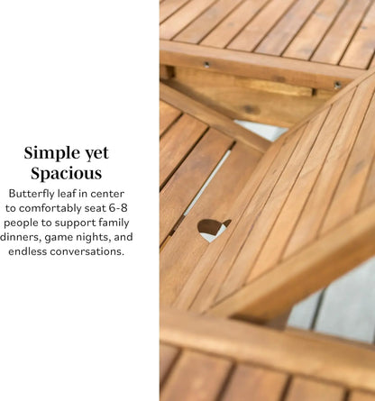 Modern Solid Acacia Wood Slatted Patio Dining Table